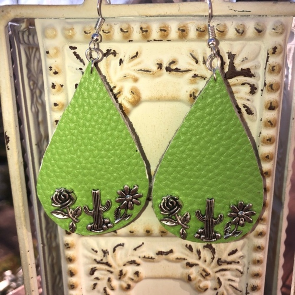 Green Faux Leather Earrings